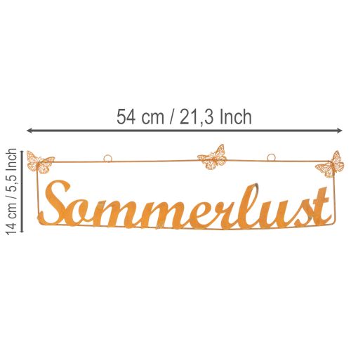 Gartendekoration aus Metall, Hänger mit Schmetterlingen und Schriftzug „Sommerlust“, Edelrost, Länge 54,5 cm, Höhe 14 cm | Floristik24.at
