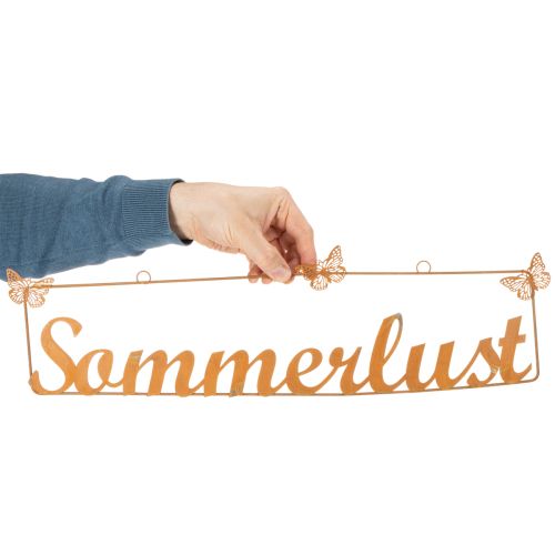 Gartendekoration aus Metall, Hänger mit Schmetterlingen und Schriftzug „Sommerlust“, Edelrost, Länge 54,5 cm, Höhe 14 cm | Floristik24.at
