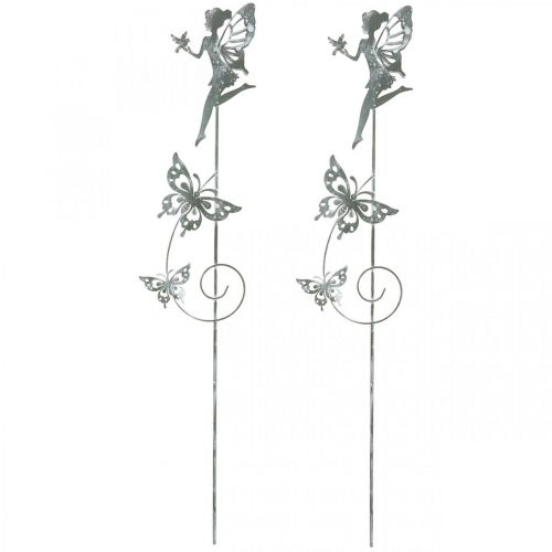 Floristik24 Blumendeko, Metallstecker Blütenfee, Frühling, Elfe mit Schmetterlingen, Pflanzenstecker 2St