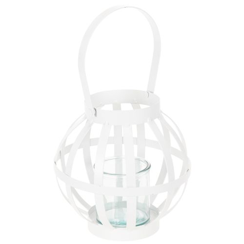Gartenlaterne aus Metall mit Glas-Windlicht Ø18,5 cm Weiß bestellen | Floristik24.at
