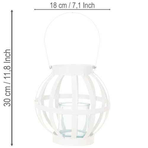 Gartenlaterne aus Metall mit Glas-Windlicht Ø18,5 cm Weiß | Floristik24.at