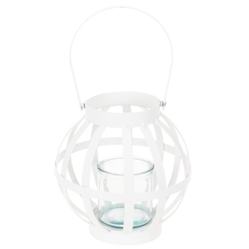 Gartenlaterne aus Metall mit Glas-Windlicht Ø18,5 cm Weiß | Floristik24.at