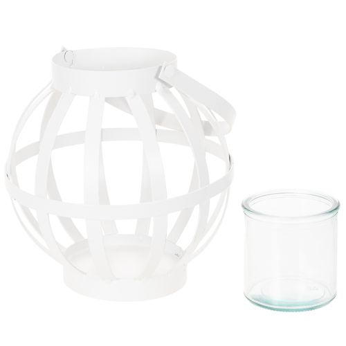 Gartenlaterne aus Metall mit Glas-Windlicht Ø18,5 cm Weiß | Floristik24.at