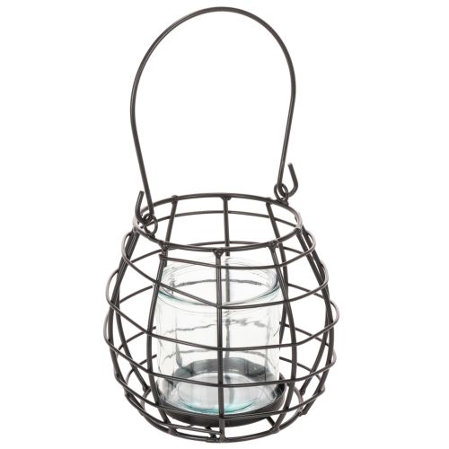 Gartenlaterne aus schwarzem Metall mit Glas-Windlicht Ø14cm H12,5cm bestellen | Floristik24.at