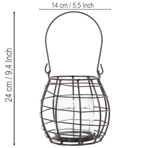 Gartenlaterne aus schwarzem Metall mit Glas-Windlicht Ø14cm H12,5cm | Floristik24.at