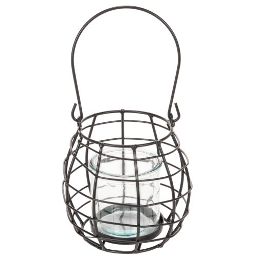 Gartenlaterne aus schwarzem Metall mit Glas-Windlicht Ø14cm H12,5cm | Floristik24.at