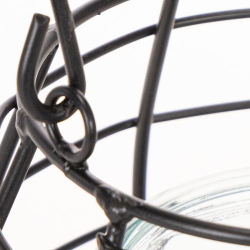 Gartenlaterne aus schwarzem Metall mit Glas-Windlicht Ø14cm H12,5cm | Floristik24.at