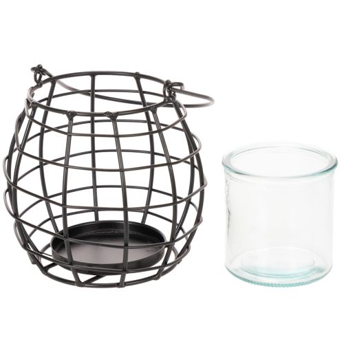 Gartenlaterne aus schwarzem Metall mit Glas-Windlicht Ø14cm H12,5cm | Floristik24.at
