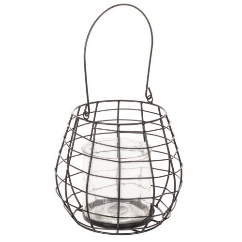 Gartenlaterne Metall Schwarz Ø20cm H18,5cm mit Glas-Windlicht bestellen | Floristik24.at
