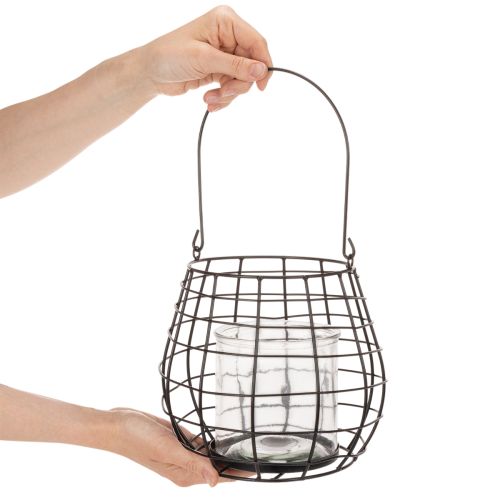 Gartenlaterne Metall Schwarz Ø20cm H18,5cm mit Glas-Windlicht | Floristik24.at