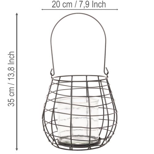 Gartenlaterne Metall Schwarz Ø20cm H18,5cm mit Glas-Windlicht | Floristik24.at