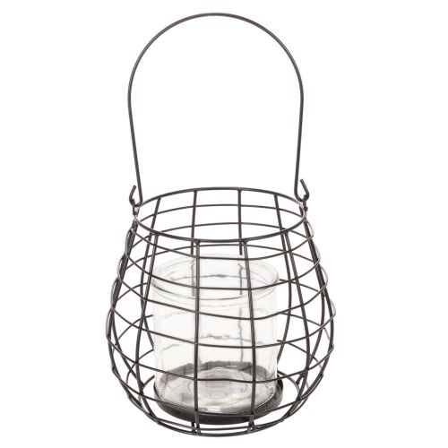 Gartenlaterne Metall Schwarz Ø20cm H18,5cm mit Glas-Windlicht | Floristik24.at