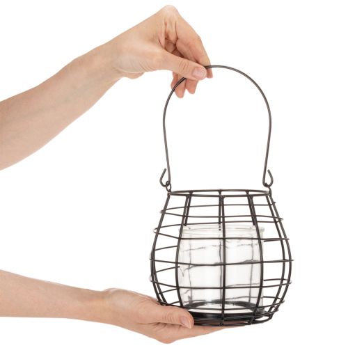 Gartenlaterne mit Henkel aus Metall und Glas Schwarz Ø17cm H15cm | Floristik24.at