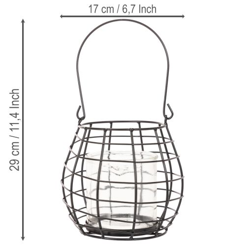 Gartenlaterne mit Henkel aus Metall und Glas Schwarz Ø17cm H15cm | Floristik24.at