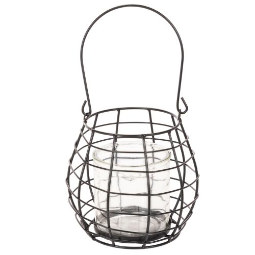 Gartenlaterne mit Henkel aus Metall und Glas Schwarz Ø17cm H15cm | Floristik24.at