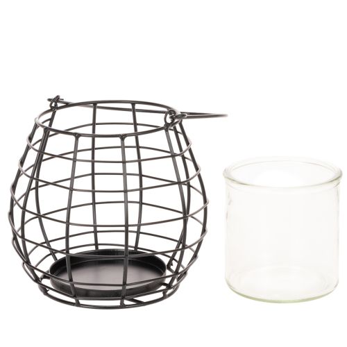 Gartenlaterne mit Henkel aus Metall und Glas Schwarz Ø17cm H15cm | Floristik24.at