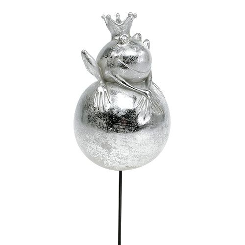 Floristik24 Gartenstecker Frosch Silber 22cm 1m