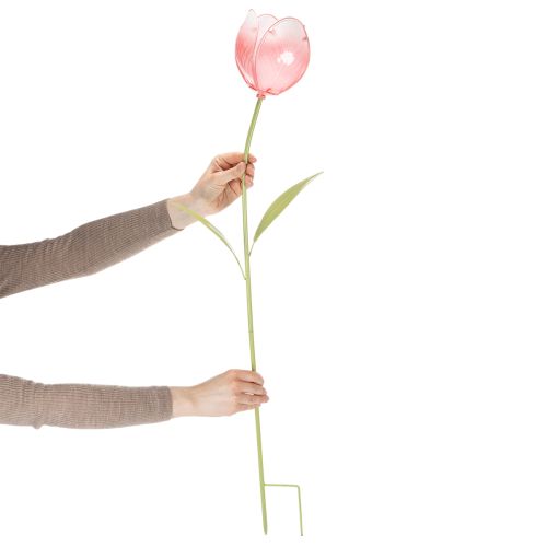 Gartenstecker Tulpe aus Metall und Glas 94cm Pink | Floristik24.at