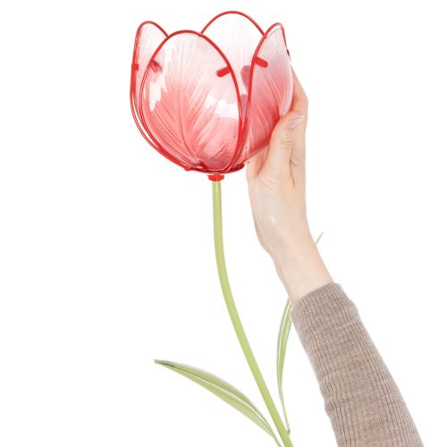 Gartenstecker Tulpe aus Glas Rot 94cm | Floristik24.at