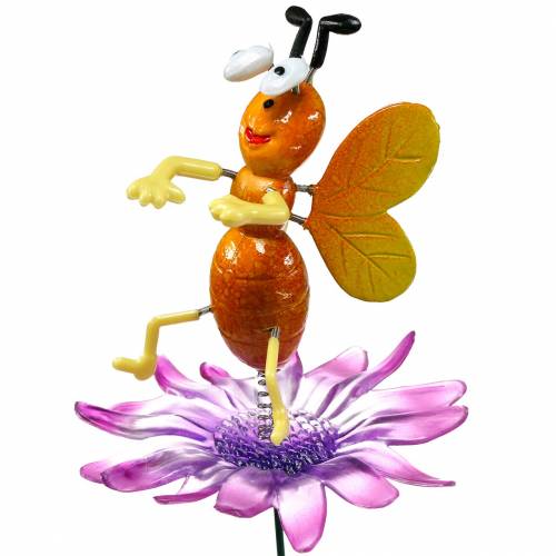 Floristik24 Blumenstecker Biene auf Blume mit Metallfedern Orange, Violett H74cm