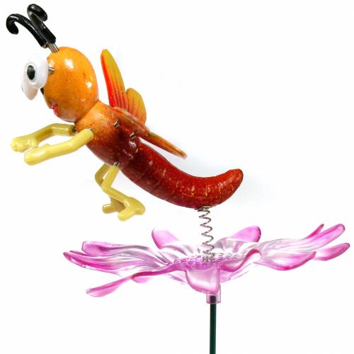 Artikel Gartenstecker Libelle auf Blume mit Metallfeder Orange, Pink H74cm