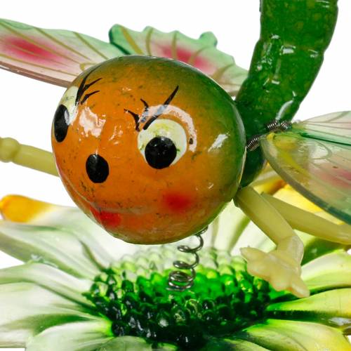 Floristik24 Dekostecker Schmetterling und Blume mit Metallfedern Grün, Orange H70cm