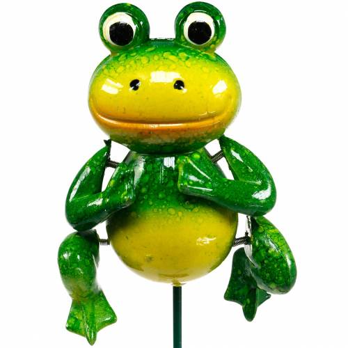 Floristik24 Deko-Stecker hüpfender Frosch mit Metallfedern Grün, Gelb H65,5cm