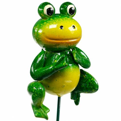 Floristik24 Deko-Stecker hüpfender Frosch mit Metallfedern Grün, Gelb H65,5cm