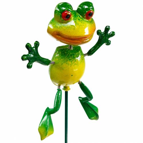 Floristik24 Blumenstecker Frosch mit Metallfedern Grün, Gelb H65,5cm