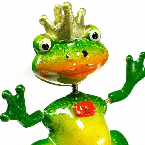 Floristik24 Gartenstecker Froschkönig mit Metallfeder Grün, Gelb, Golden H68,5cm