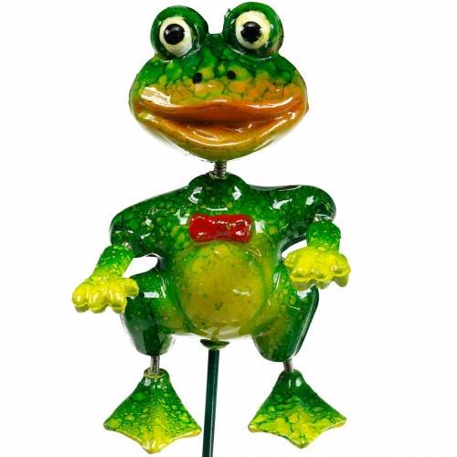 Floristik24 Pflanzenstecker Deko-Frosch mit Fliege und Metallfedern Grün, Gelb, Rot H68,5cm