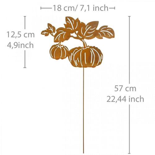 2x Herbstliche Kürbis-Silhouetten Deko-Stecker Aus Metall (rostig) - Für Garten, Terrasse & Balkon, Ca. 15,5x45 Cm & 14,5x36 Cm