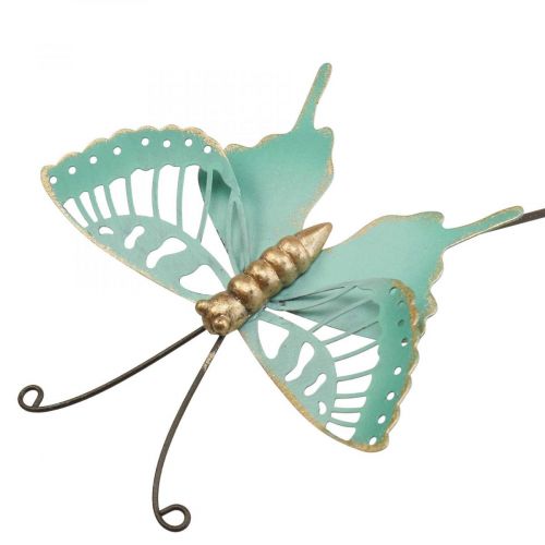 Floristik24 Gartenstecker Metall Schmetterling Türkis Gold 12×10/46cm