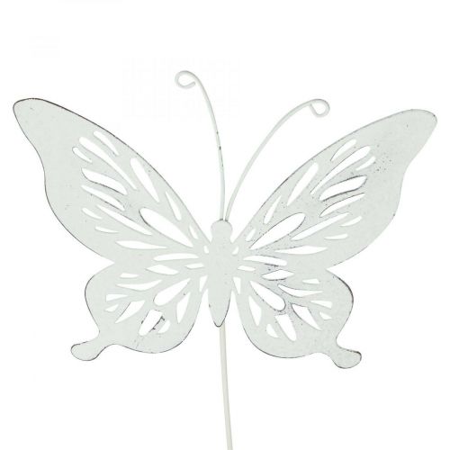 Floristik24 Gartenstecker Metall Schmetterling Weiß 14×12,5/52cm 2St