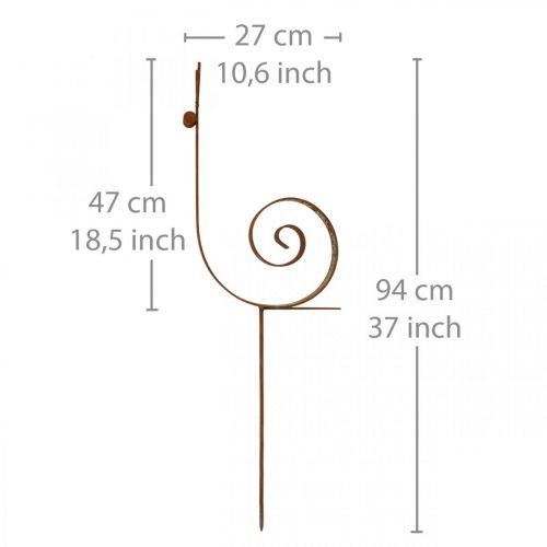 Floristik24 Gartenstecker Schnecke groß Rost Metall Gartendeko H94cm