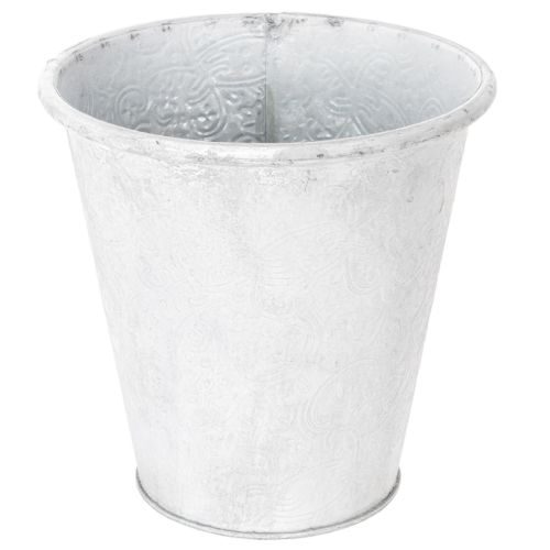 Metall Pflanztopf Weiß Ø18,5cm H18cm mit Ornamenten für Innen- und Außendekoration
