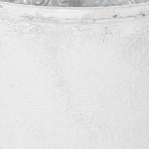 Metall Pflanztopf Weiß Ø18,5cm H18cm mit Ornamenten für Innen- und Außendekoration | Floristik24.at