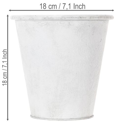 Metall Pflanztopf Weiß Ø18,5cm H18cm mit Ornamenten für Innen- und Außendekoration | Floristik24.at