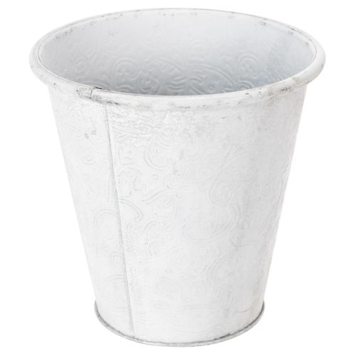 Metall Pflanztopf Weiß Ø18,5cm H18cm mit Ornamenten für Innen- und Außendekoration | Floristik24.at