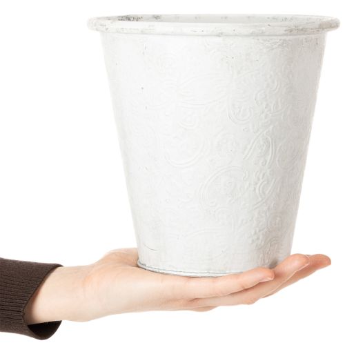 Metall Pflanztopf Weiß Ø18,5cm H18cm mit Ornamenten für Innen- und Außendekoration | Floristik24.at