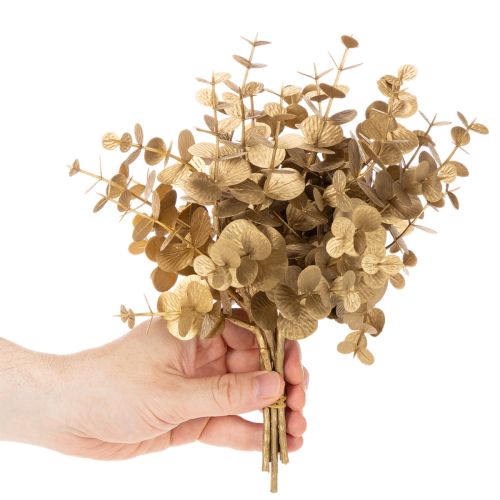 Künstliche Eukalyptuszweige Gold 24 cm, Set mit 6 Deko-Zweigen | Floristik24.at