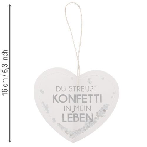 Geschenkanhänger Herz aus Papier mit Konfetti und Spruch ca. 9cm Weiß Silber 6 Stück | Floristik24.at