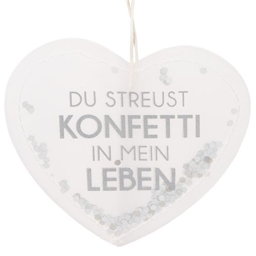 Geschenkanhänger Herz aus Papier mit Konfetti und Spruch ca. 9cm Weiß Silber 6 Stück | Floristik24.at