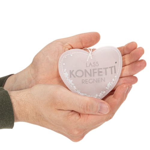 Artikel Geschenkanhänger Herz aus Papier mit Konfetti und Spruch ca. 9cm Weiß Silber 6 Stück