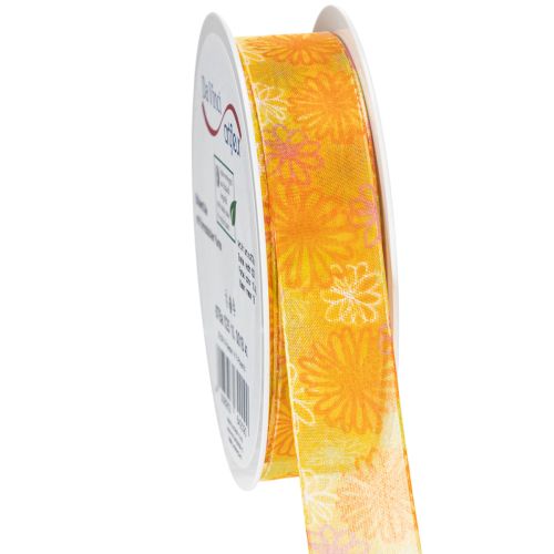 Floristik24 Geschenkband Blumen Organzaband Gelb Orange 25mm 18m
