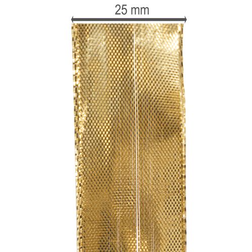 Geschenkband aus Polyester und Polyamid mit Drahtkante 25mm x 25m Gold | Floristik24.at