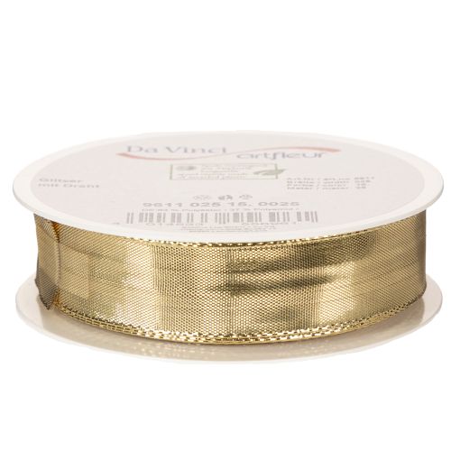 Geschenkband aus Polyester und Polyamid mit Drahtkante 25mm x 25m Gold | Floristik24.at