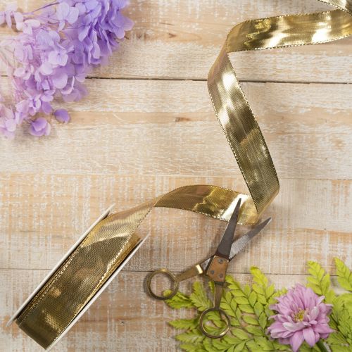 Artikel Geschenkband aus Polyester und Polyamid mit Drahtkante 25mm x 25m Gold