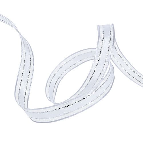 Floristik24 Geschenkband mit Drahtkante Weiß 15mm 20m