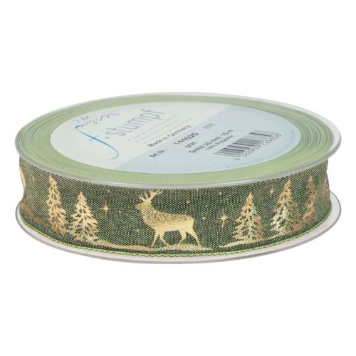 Artikel Geschenkband Grün Gold Weihnachtsband Hirsche 25mm 15m